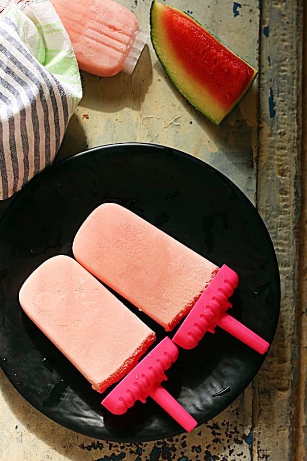 overhead shot of watermelon popsicles