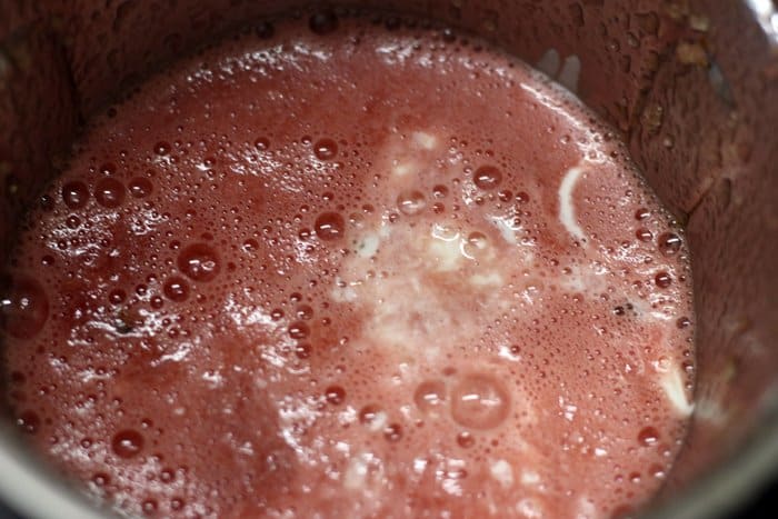 Fresh cream and condensed milk added to watermelon puree