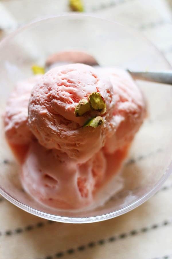 scoops of homemade watermelon ice cream