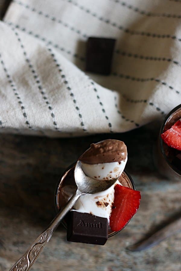 A spoonful of light and airy egg free chocolate mousse