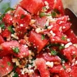 Closeup shot of fresh watermelon feta salad