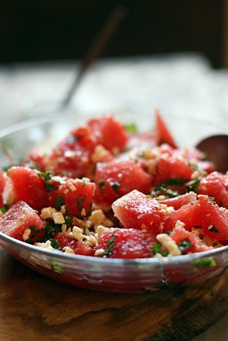 Closeup shot of watermelon salad 