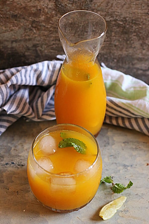 Chilled Mango Lemonade Served with ice cubes