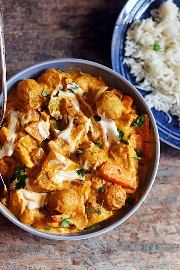 Vegetarian tikka masala served with jeera rice