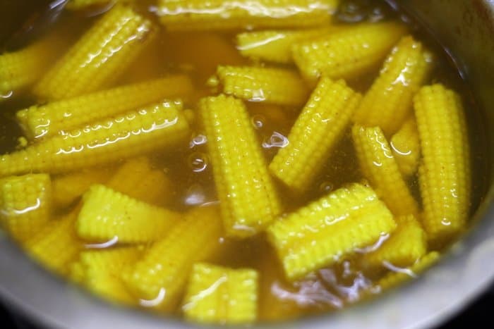 blanching the baby corns