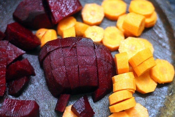 peeled & chopped beets, carrots