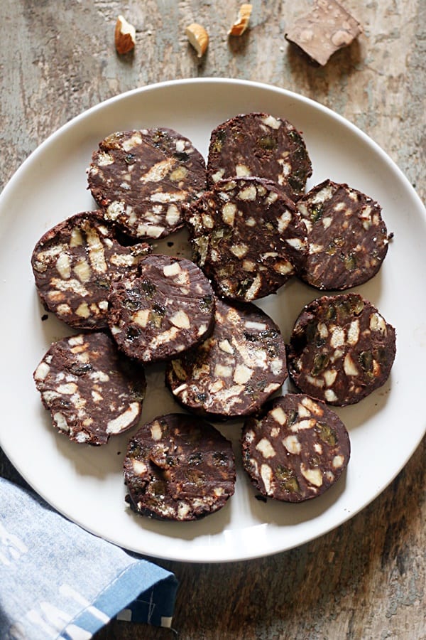 chocolate salami served for dessert