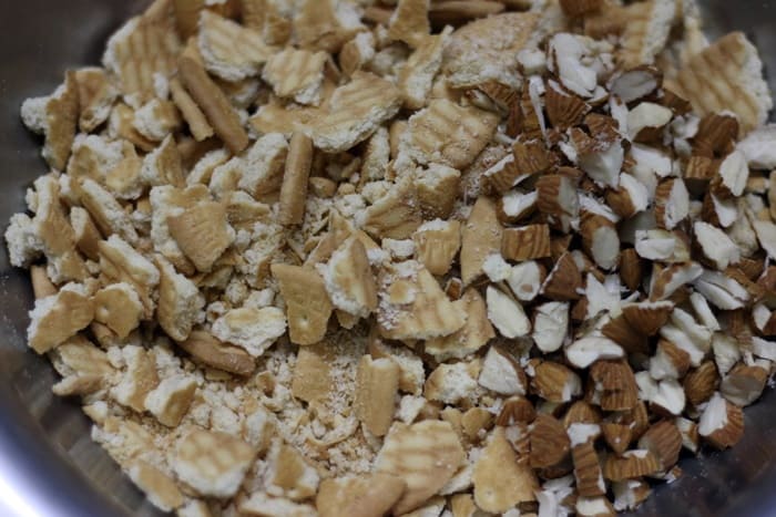 crushed biscuits and chopped almonds