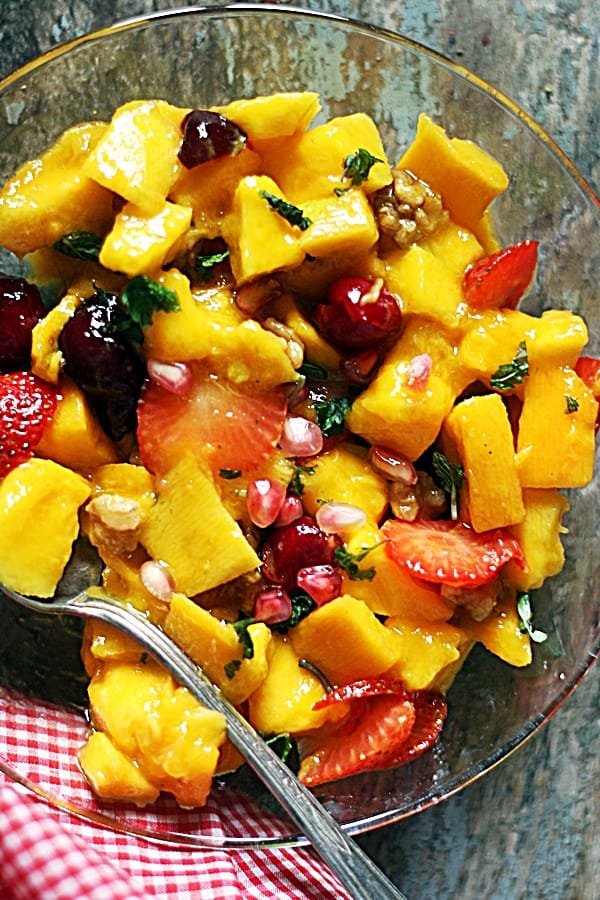 Fresh mango salad served for dessert