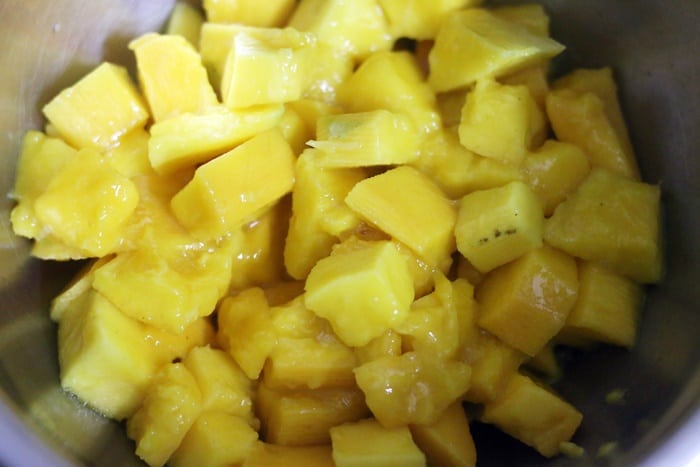 Chopped mangoes for mango salad