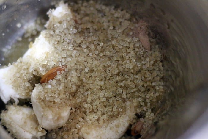 Banana and sugar in a blender jar