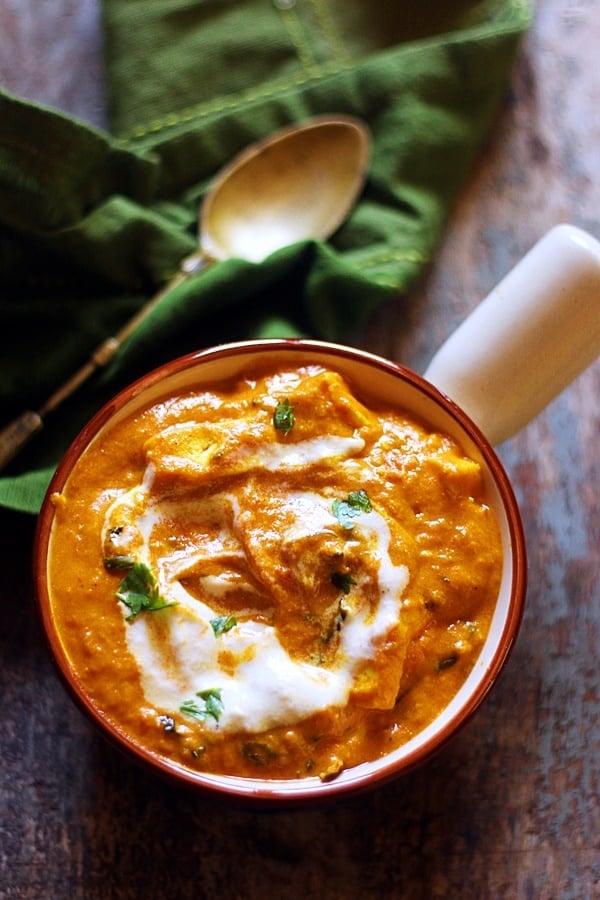 overhead shot of easy paneer makhani recipe