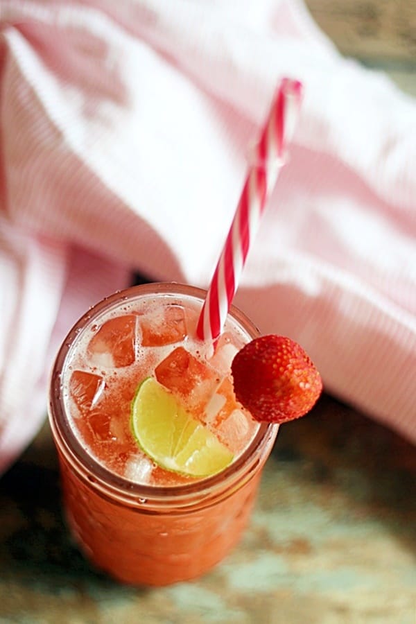 strawberry agua fresca served with ice cubes