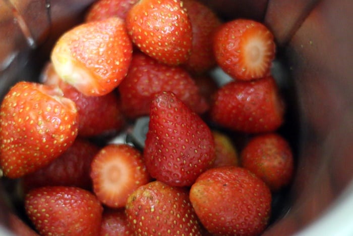 hulled berries- strawberry agua fresca