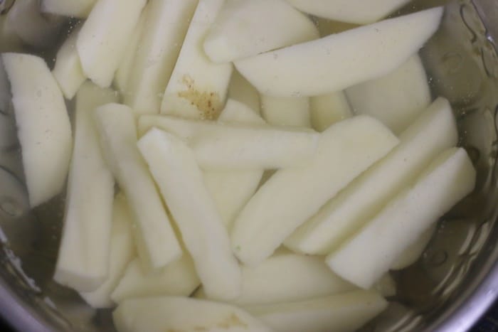 chopped potatoes for aloo beans