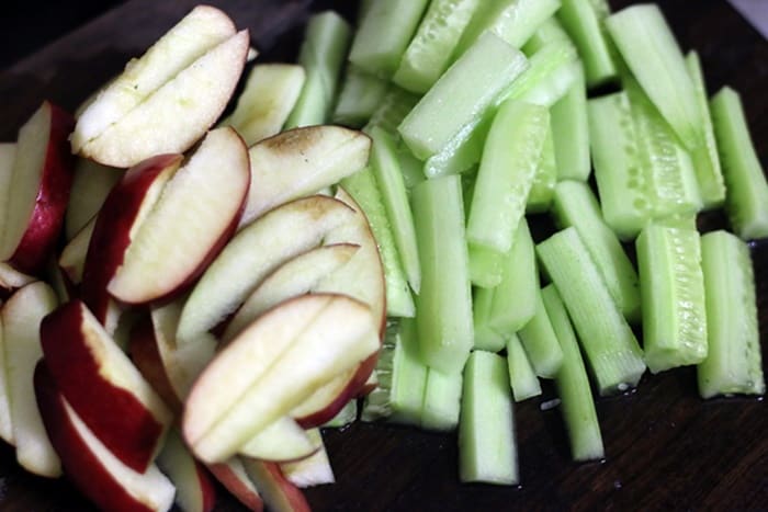 copped apples and cucumber for salad