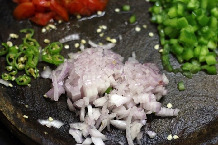 chopped veggies for corn salsa