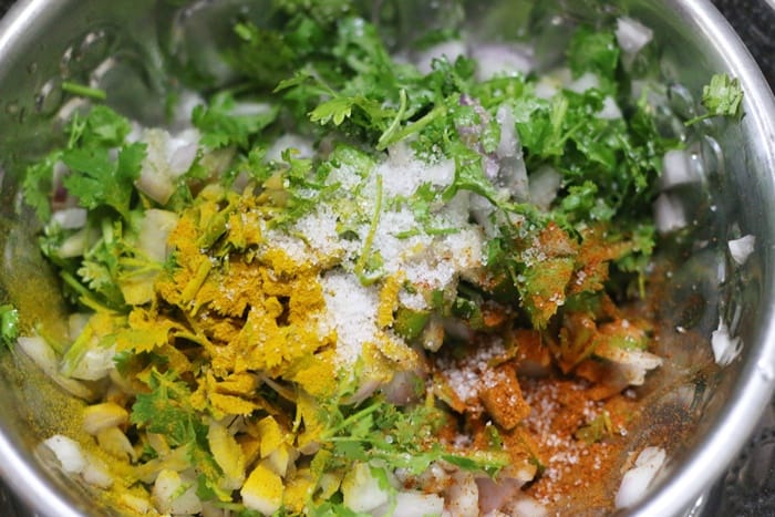 making filling for onion samosa