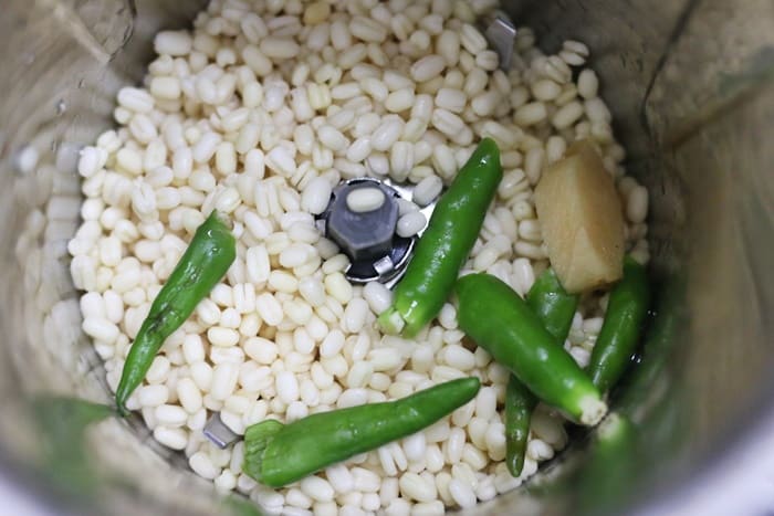 soaked urad to be ground with green chilies for bedmi puri