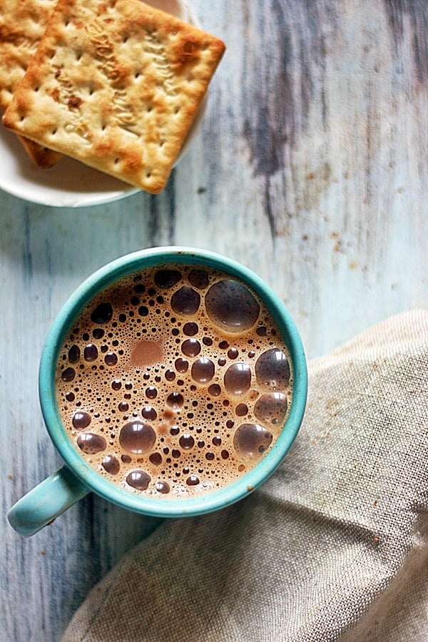 chocolate tea served with crackers