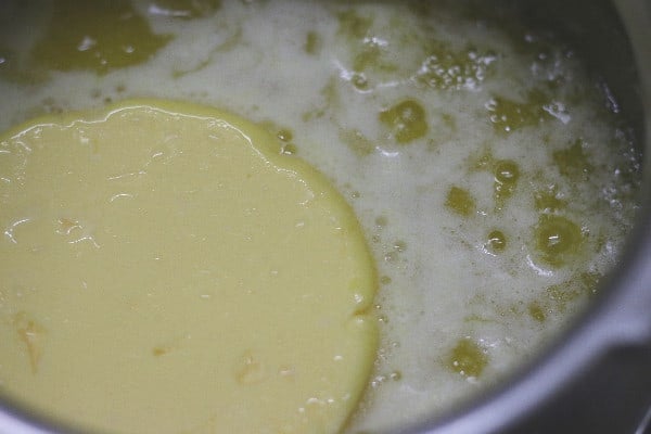foam developing as the butter melts