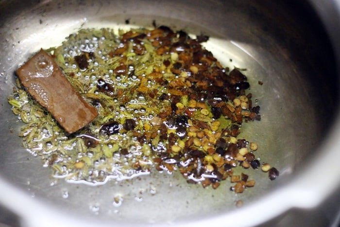 Sauteing whole spices in oil