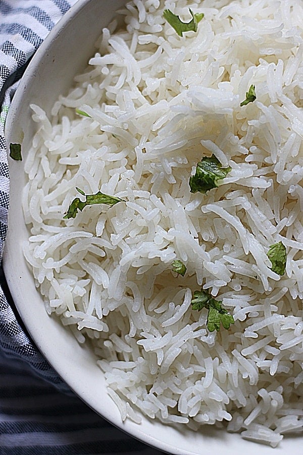 Closeup shot of perfectly cooked basmati rice