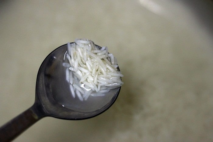 soaking raw basmati rice in water