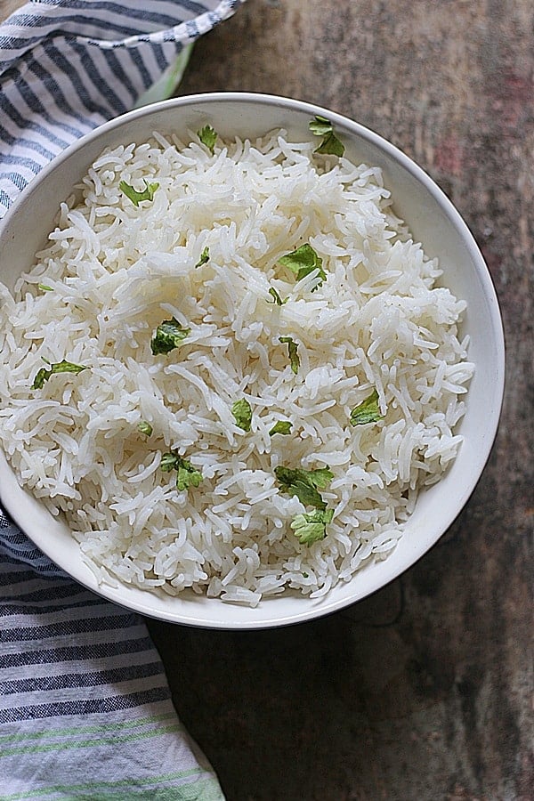 Closeup shot of perfectly cooked basmati rice 