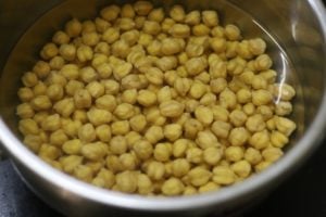 dry chickpeas soaked in water