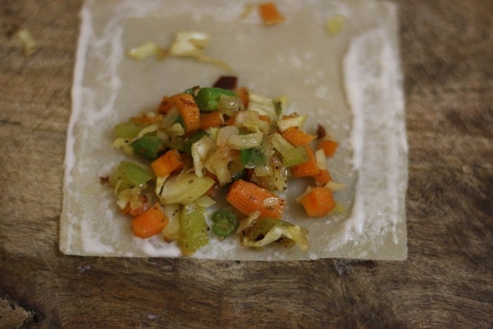 filling and shaping veg spring rolls