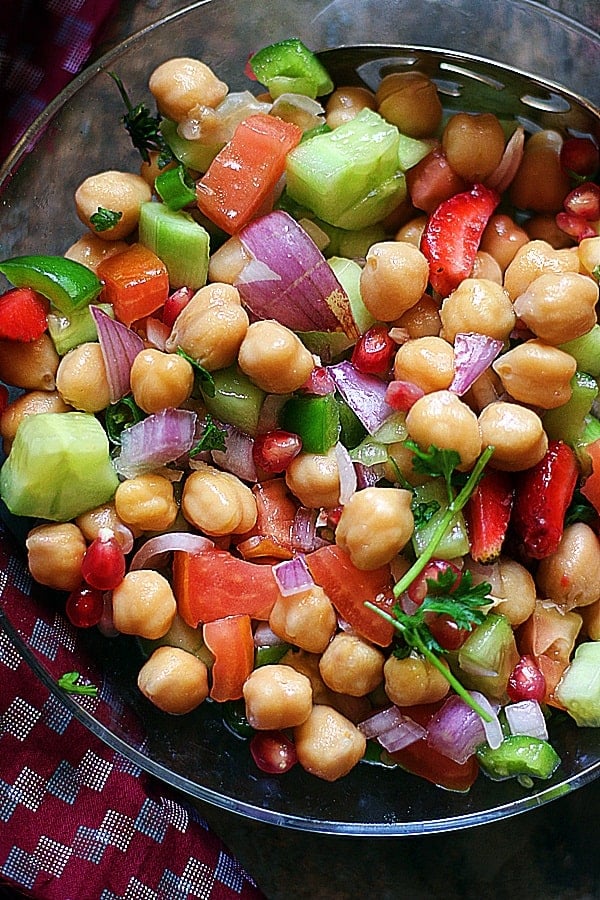 closeup shot of chickpea salad recipe