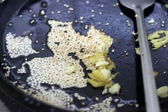 sauteing ginger garlic in sesame oil 