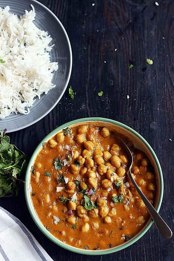 instant pot chickpea curry served with rice