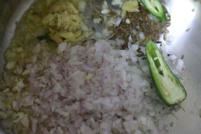 sauteing onions, chili and ginger garlic