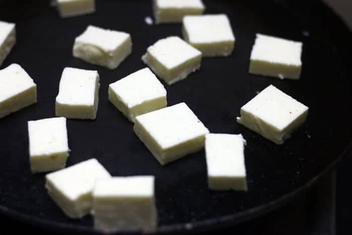 toasting cubed paneer