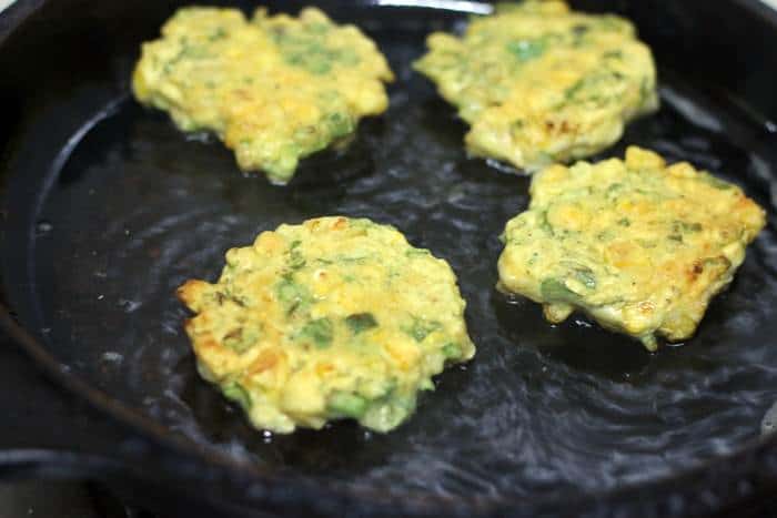 frying corn fritters