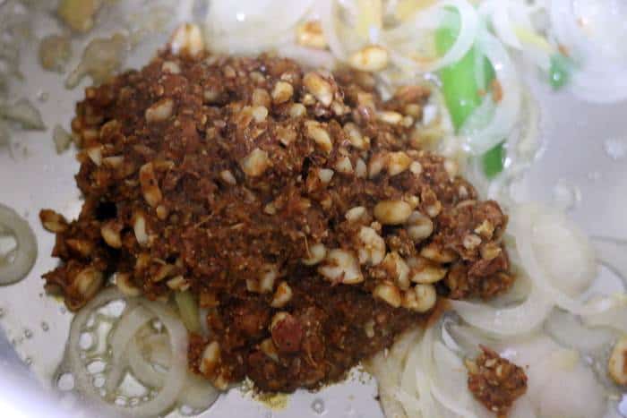 sauteing panang curry paste in oil