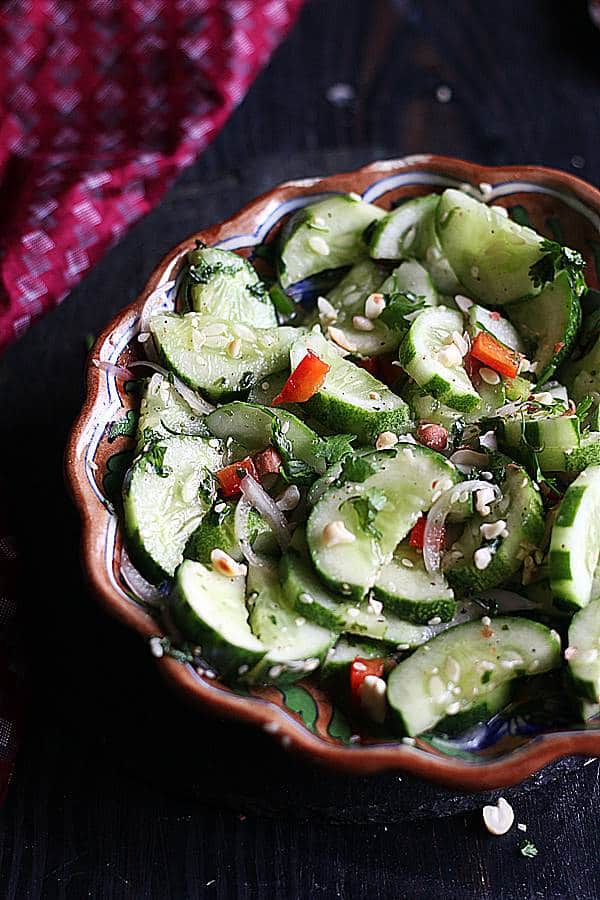 Asian style cucumber salad ready to serve.