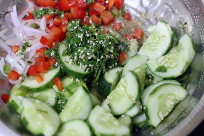 vegetables and dressing for salad
