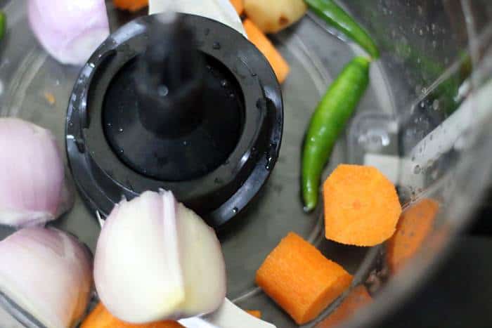 vegetables added to food processor jar