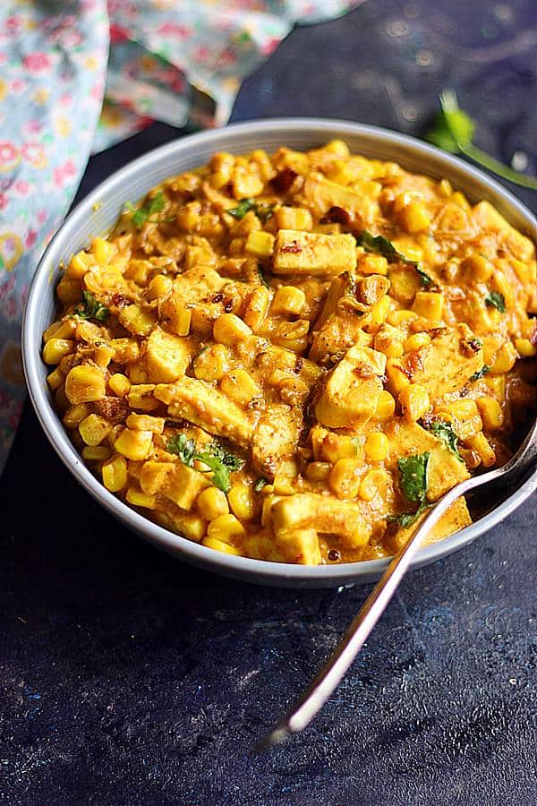 tofu curry with corn ready to serve