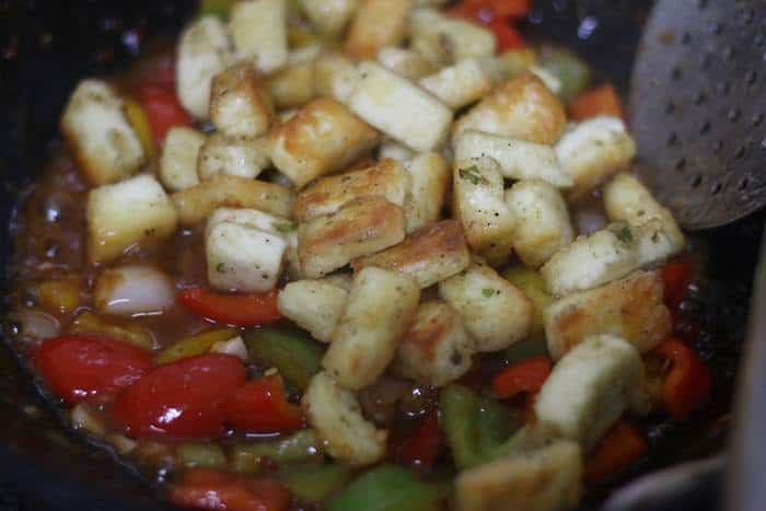 pan fried tofu added to kung pao sauce.