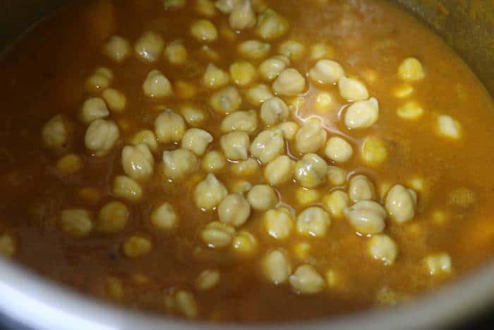 chickpeas added to pumpkin curry