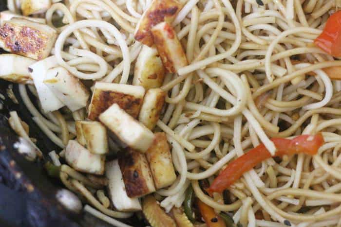 pan fried tofu added to sesame noodles