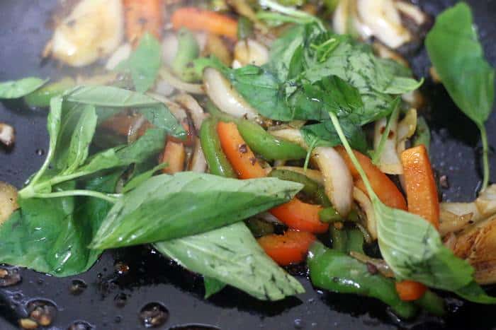 thai basil added to stir fry