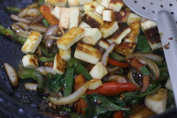 tofu added to stir fry veggies