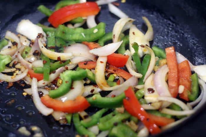 sauteing bell peppers in sesame oil