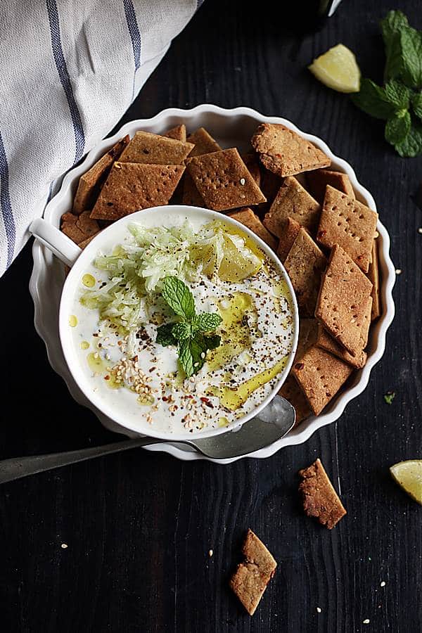 tzatziki served with crackers