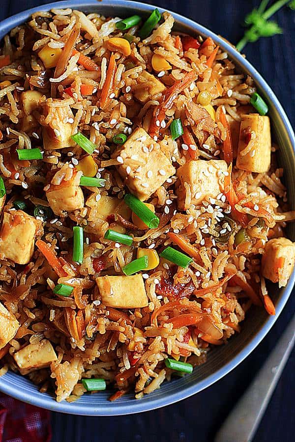 closeup shot of vegan fried rice